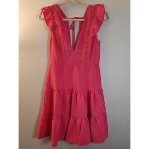 Double Crazy Pink Ruffle Eyelet Lace Tiered Mini Dress MC2229-HT Small